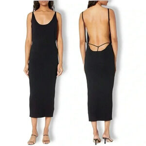 NWT MINKPINK Women's Knitted Bodycon Midi Dress Low open back Tank Black Large